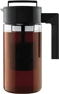 Takeya Patented Deluxe Cold Brew Coffee Maker with Black Lid Airtight Pitcher, 1 Quart, Black