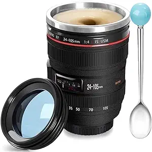 Camera Lens Coffee Mug, Fun Photo Stainless Steel Lens Mug Thermos Great Gifts for Photographers,Home Supplies,Friends,School Rewards