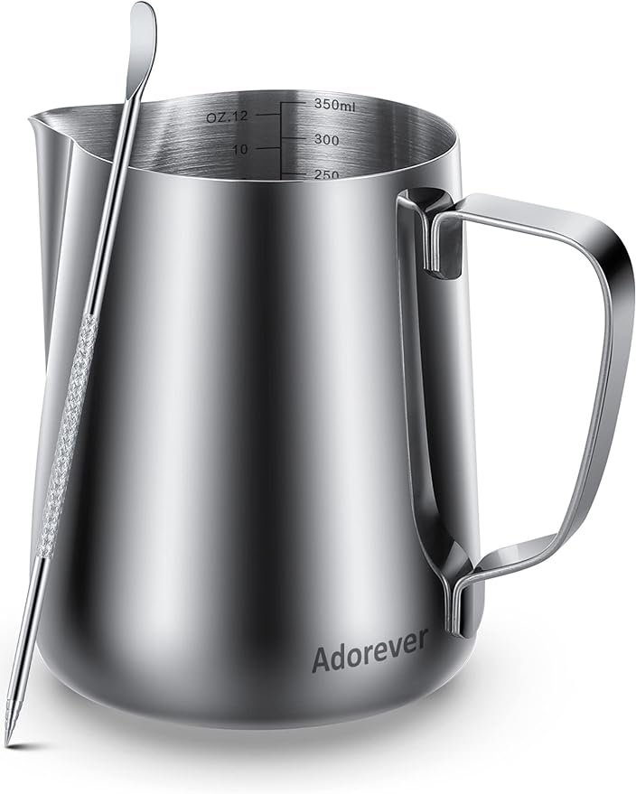 Milk Frothing Pitcher 350ml/600ml/900ml/1500ml (12oz/20oz/32oz/50oz) Steaming Pitchers Stainless Steel Milk/Coffee/Cappuccino/Latte Art Barista Steam Pitchers Milk Jug Cup with Art Pen,12oz