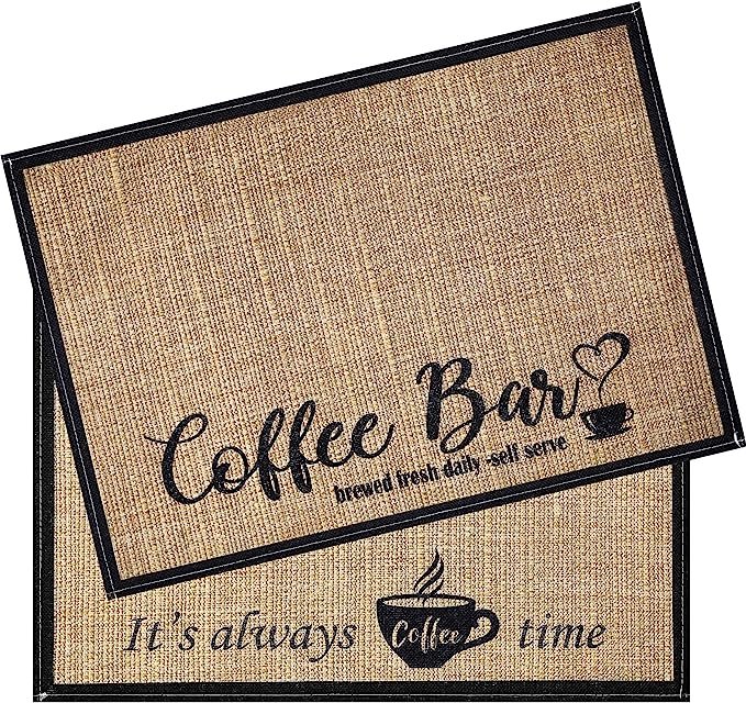 Cunhill 2 Pieces Coffee Bar Mat,Coffee Bar Accessories 20 x 14 Inch Coffee Bar Decoration Coffee Placemats for Coffee Machine, Coffee Bar, Countertops,Coffee Station Accessories(Coffee Time)