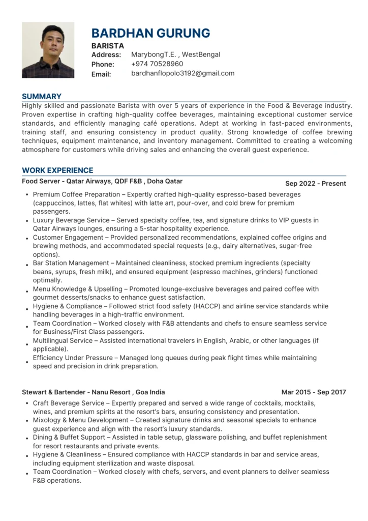 barista cv