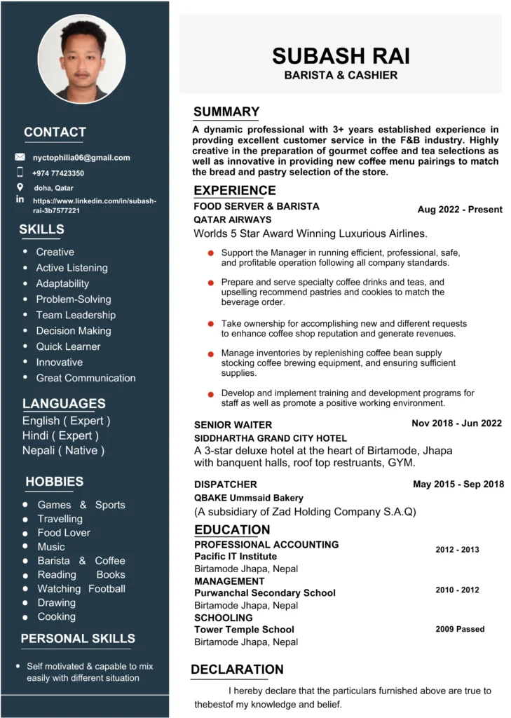 barista cv